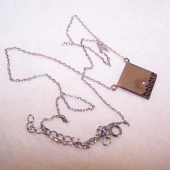 Sterling Silver Cubic Zirconia CZ Affirmation Pendant Necklace - BELIEVE - Picture 3 of 6